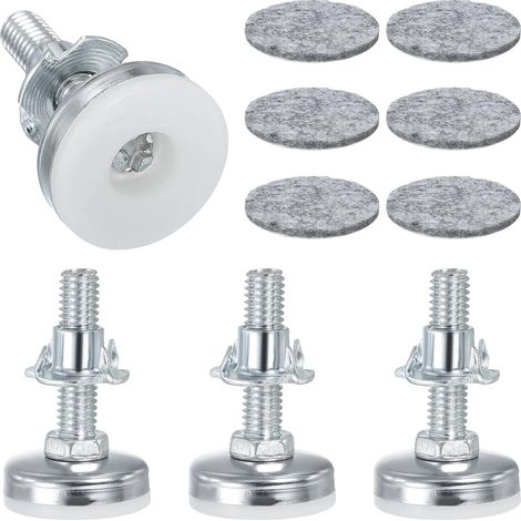 4 Pièces Pied Reglable pour Meuble, M8 × 38 mm, Argent et Blanc - Pieds à Vis Réglables, Pieds se Nivellement avec Écrous à Griffes et Patin en Feutre, pour Maison, Bureau, Restaurant (1/5)