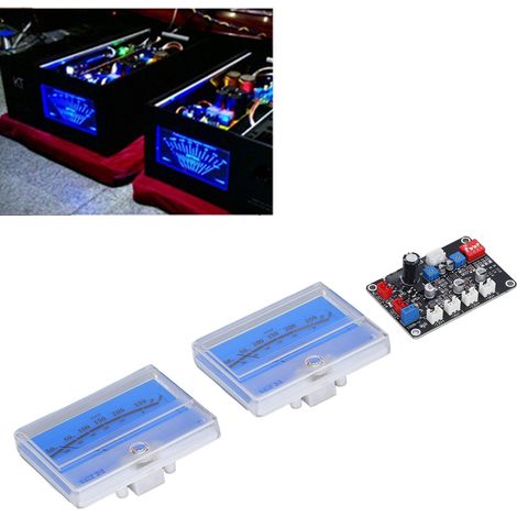 Kit de bricolaje: Placa de medidor VU con panel de control retroiluminado de ABS ajustable para estudio doméstico, audio y automóvil, 2 medidores VU con agujas blancas de 44 mm. (1/5)