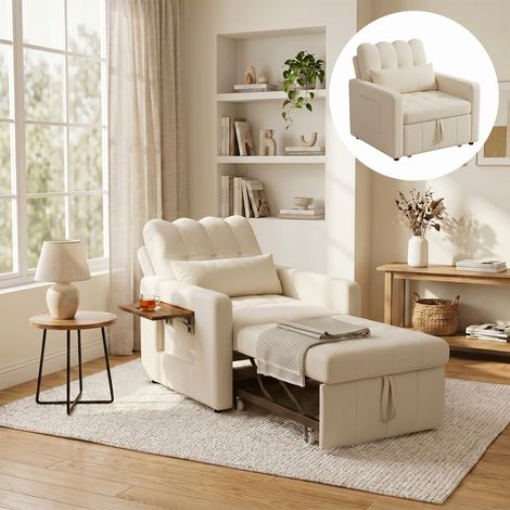 190 cm Chauffeuse 1 Place, Fauteuil Convertible 1 Place 3 en 1, pour invités, Salon, Petits espaces, Beige (1/5)