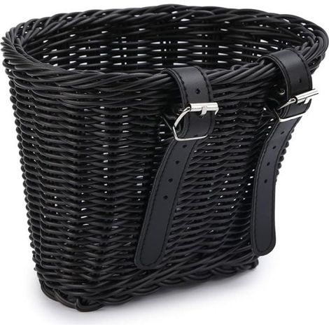 Panier avant de vélo en rotin synthétique, rangement pour vélo, tressé en PE ajustable (1/4)