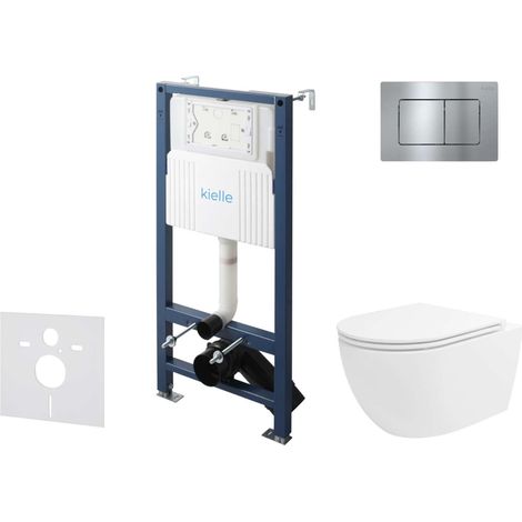kielle Genesis New - Set Vorwandinstallation, WC Oudee, Vortex Rimless+, Softclose-Sitz und Betätigungsplatte Gemini New III, Hochglanzchrom 30528SS35 (1/5)