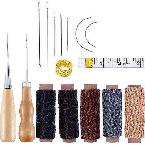 16pcs-cuir Outils Kit De Rparation  La Main Artisanat Cuir Fil Cir 8 Couleur Avec Aiguilles  Coudre Ciseaux Ruban  Mesurer Pour Cuir De Couture Ch (1/5)