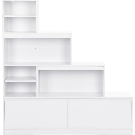 Meuble à chaussures 2 portes et 6 niches avec LEDs en MDF - Blanc - LOVILA (1/4)