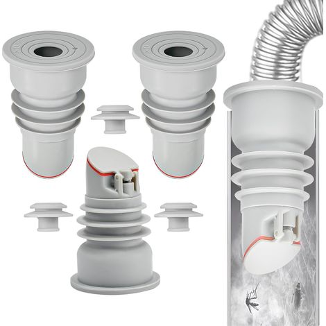 Drei geruchshemmende Waschmaschinenstopfen mit Ventilen, Silikondichtung für Waschmaschinenschläuche von 35 bis 40 mm, geeignet für Küchen. (1/5)