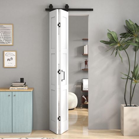 Porte intérieure de 71 x 213 cm au style rustique authentique avec kit de montage et poignée, superbe effet bois blanc pour une ambiance campagne chic et chaleureuse.