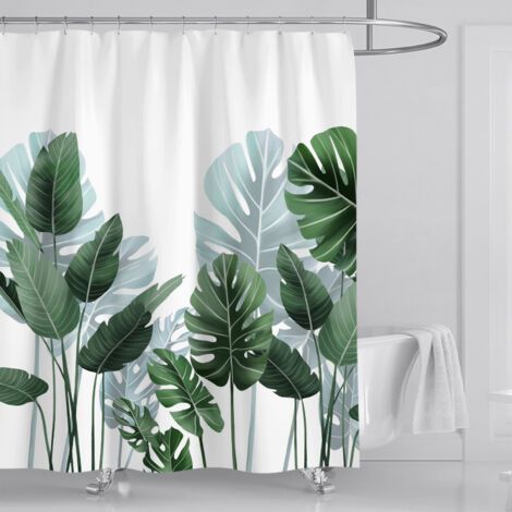 Sollbry Rideau de Douche Résistant aux Moisissures 180 X 180 cm Feuilles Vertes Rideau de Douche Végétal Lavable et Imperméable avec 12 Crochets Rideau de Salle de Bain (1/3)