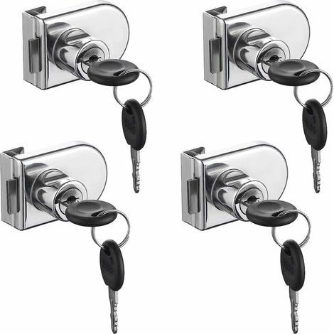 Serratura per porta in vetro, cromata, antiruggine. Serratura di sicurezza ad alta precisione, facile da installare senza perforazione, adatta per porte in vetro da 5-8 mm senza perforazione (4 pezzi  (1/5)