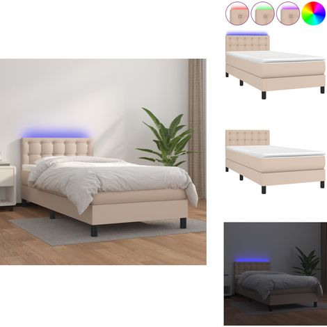 Boxspringbett mit Matratze & LED Cappuccino-Braun 100x200cm - Boxspringbett - Doppelbett - Lederbetten - Betten Mit Beleuchtung - Lattenrost (1/5)