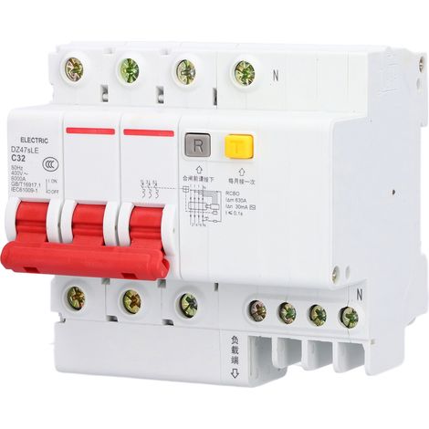 Fehlerstromschutzschalter (FI-Schalter), modularer DIN-Schienenschalter, 400 V Wechselstrom, Schutzschaltung, 1 Stück (1/5)