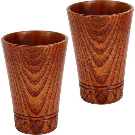 Lot de 2 tasses à thé en bois de 300 ml – Tasse en bois naturel faite à la main pour café, thé et boissons chaudes, tasse à café portable en bois pour la maison et le bureau