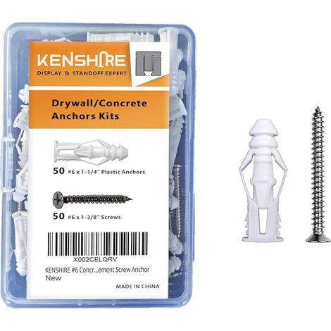 Assortiment d'ancrages muraux en béton et vis en acier inoxydable 6 - 100 pièces d'ancrage en plastique pour cloison sèche et vis à tête plate pour vis d'ancrage à ciment (1/5)