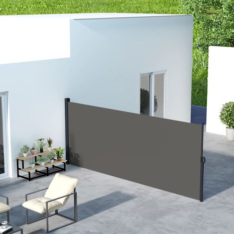 Toldo lateral retráctil/pantalla de privacidad, 4 x 1,80 m, aluminio, poliéster de alta densidad de 180 g/m² resistente a los rayos UV, gris oscuro.