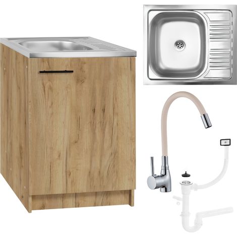Meuble de Cuisine - Évier 60 cm - Chêne doré - Élégant et Pratique - Fabriqué en Pologne