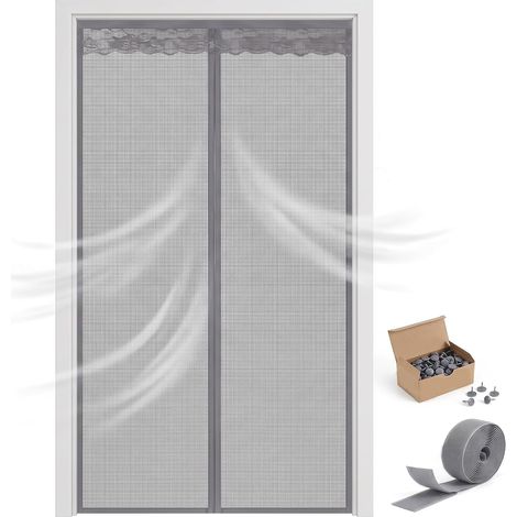 Rideau Magnétique pour Porte L 70cm à 215 cm Gris Toile en Fibre de (1/5)