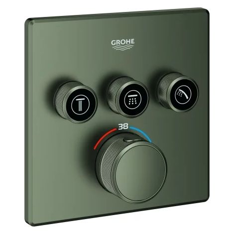 GROHE Termostato Grohtherm SmartControl 29126, con 3 llaves de corte y soporte de ducha integrado, set de instalación exterior para Rapido SmartBox, roseta mural cuadrada, satin graphite, 29126MG0
