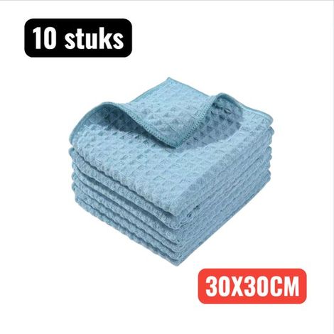 10 paños de limpieza, 30x30cm, Paños resistentes, Paños de secado rápido, Súper absorbentes y antiarañazos para cocina, cafetería y coche, Azul (1/5)