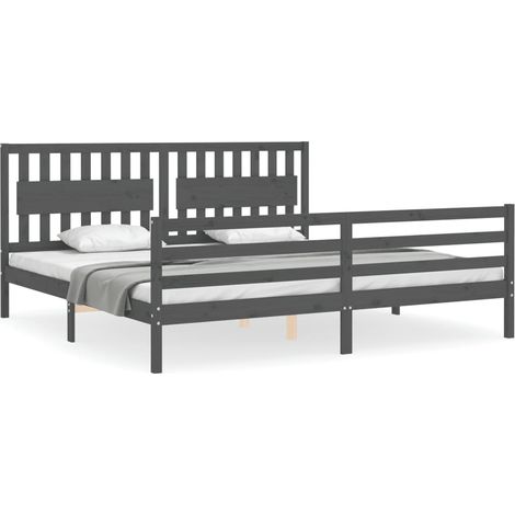 Lit double Lit adulte Cadre de lit sans matelas gris 200x200 cm bois massif (1/5)