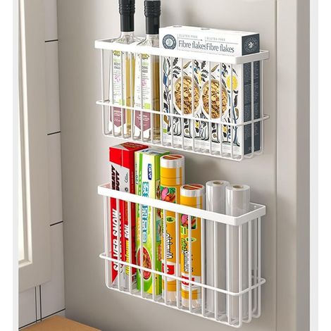 2 pièces Armoires de Cuisine Porte Boîte de Rangement,Adhésive Boîte de Rangement Murale,Armoire/Salle de Bains/Réfrigérateur Boîte D'organisation pour Articles Divers (Blanc) (1/5)