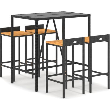 Ensemble de bar jardin 5 pcs，Salon de jardin noir poly rotin/bois massif acacia CFW26275 (1/5)