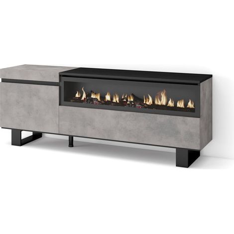 Skraut Home - Mueble TV, Televisión, Muebles de salón, almacenaje, 150x57x35cm, Para TV hasta 65", Chimenea eléctrica, Diseño industrial, Estilo Moderno, Gris Cemento (1/5)