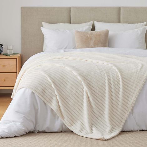 Plaid Blanc Crème Couverture pour Lit 2 Personnes 220x240 (1/5)