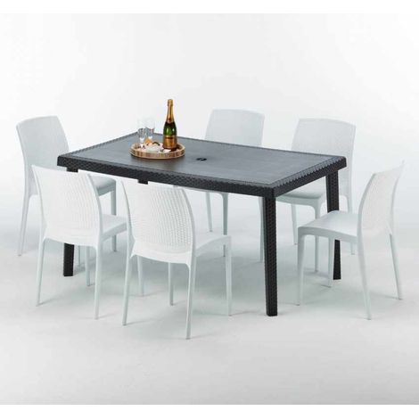 Tavolo Rettangolare Nero 150x90 cm con 6 Sedie Colorate Enjoy