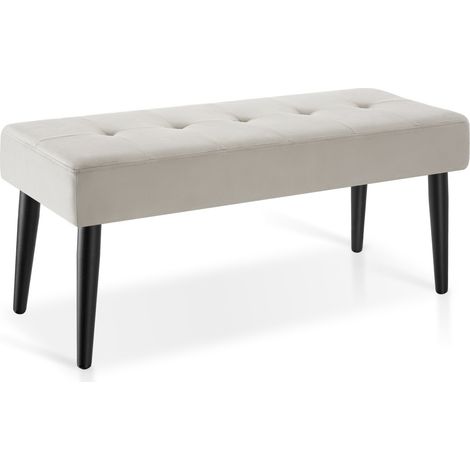 Banc matelassé, pieds acier, velours, confortable, taupe 95x38x45cm (1/5)