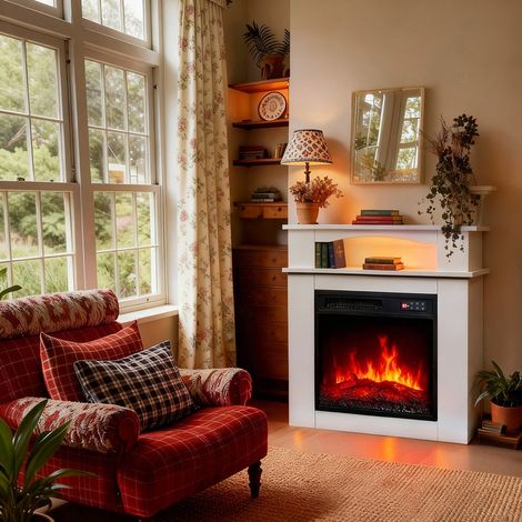HOMAVO 18" Chimenea Eléctrica con Mueble, 900/1800W, Llama 3D, Banda LED, Dimensiones: 72 x 30 x 75 cm (1/5)