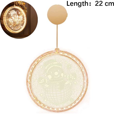 Guirlande Lumineuse De Noël - Veilleuse Acrylique LED 3D Pour Fenêtre - Motif Cloche Bonhomme De Neige Renne - 16x16 cm Et 22x22 cm - 1 Pièce (1/5)