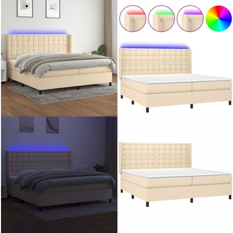 Sommier à lattes de lit matelas et LED Crème 200x200 cm Tissu - Sommier Tapissier - Lit Plateforme - Lit Avec Rangement - Lit Design - Lit Moderne - Home & Living (1/5)