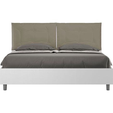 Letto matrimoniale contenitore doppia alzata 160x190 bianco frassino cuscini similpelle cappuccino Egos Annalisa (1/4)