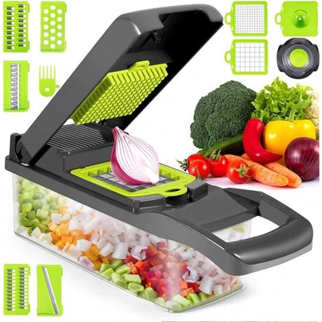 Mandoline à légumes acier inoxydable 14 en 1 gris usage cuisine (1/4)