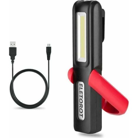 Lampe de travail LED rechargeable USB avec aimant intégré – Lampe d’inspection COB pour réparation auto, garage, camping et urgences