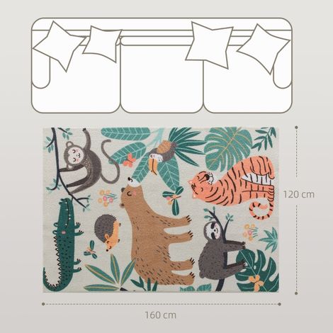 Tapis moelleux en polaire motif safari, crème et multicolore, lavable en machine, antidérapant, doux pour sol, décoration chambre enfant, facile à nettoyer, 160x230 cm, lot de 1 (1/5)