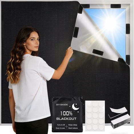 Rideau occultant, 300 x 145 cm, rideaux occultants temporaires, sans perçage, pour fenêtres, portables, occultants, s'adaptent à toutes les dimensions, pour chambre à coucher, chambre d'enfant, chambr (1/5)