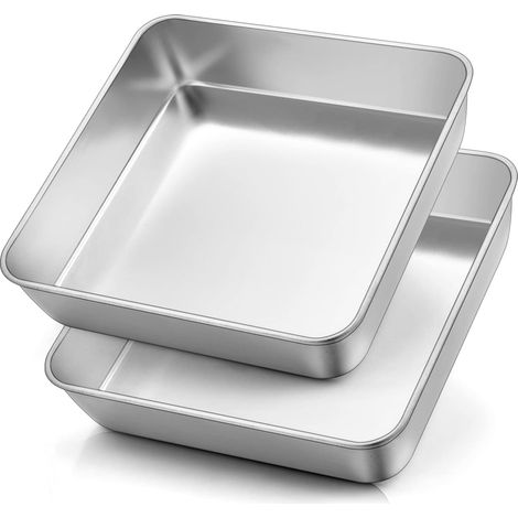 Lot de 2 Moules à gâteau, Acier inoxydable, 21 x 21 x 5 cm, Carré, Lave-vaisselle, Cuisson (1/5)