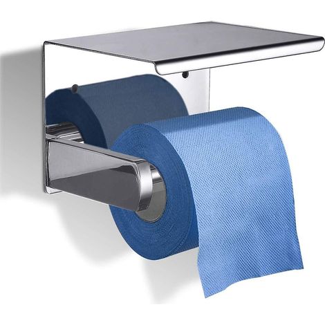 Porte-rouleau de papier toilette industriel mural en acier inoxydable avec plateforme de rangement (1/5)