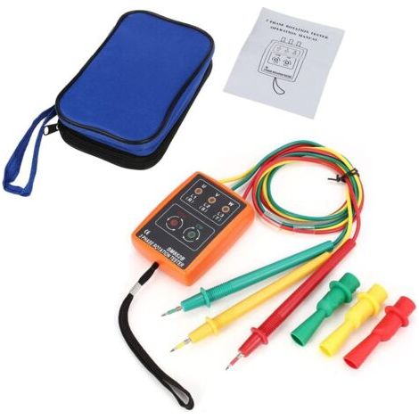 Testeur de séquence 60V600V,  Indicateur de Testeur de Rotation à 3 Phases, Indicateur de rotation Testeur Verificateur 20Hz-400Hz avec pinces crocodiles et buzzer Testeur (1/5)