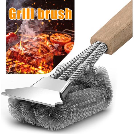 Grillbürste – 1 Stück – Edelstahl und Holz – 360°-Reinigung – Dreieckiges Design – Grillrost – 40 cm (1/5)
