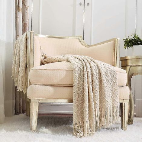 Couverture décorative tricotée pour canapé, fauteuil ou lit, idéale pour le printemps et l'été, 127 x 180 cm, couleur curcuma (1/3)