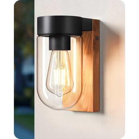 EDISHINE Wandleuchte Außen Wandlampe mit Klarglas rostfreiem Aluminium in Holzoptik IP44 Außenleuchte mit E27-Fassung für Terrasse Vordach und Garten 20×8 2×13 5 cm ohne Leuchtmittel (1/5)