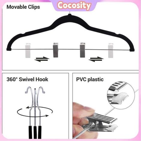 Cocosity cintres avec pinces 5/10 pièces Cintres avec Clips Mobiles Velours Ultra Mince luminaire pack Beige 10 pièces (1/5)