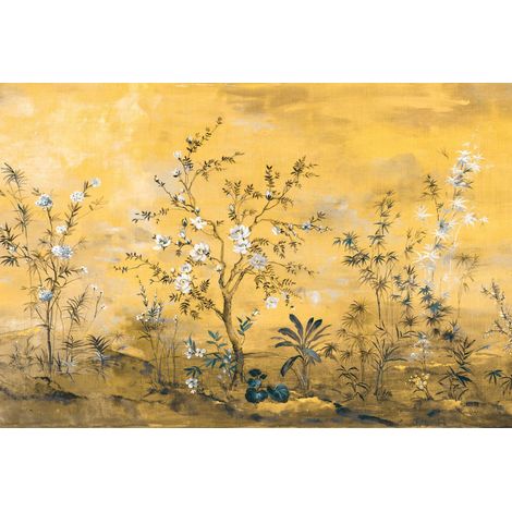 papier peint panoramique fleurs jaune ocre  - Komar