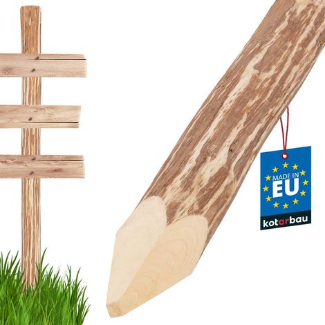 KOTARBAU® Poteau Bois pour Palissade - Poteau de Clôture Ø 9 cm x 150 cm - Poteau en Bois de Noisetier - Poteau de Clôture Ganivelle - Pointu - Naturel - avec Crampons en U (1/3)