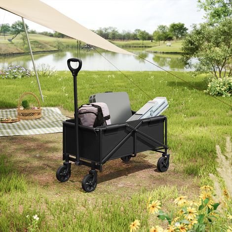 WOLTU Bollerwagen Faltbarer Handwagen mit Verstellbarem Griff, Transportwagen Strandwagen für Camping Einkaufen Strand, bis 80 kg Tragkraft, 78x43x90 cm, Schwarz