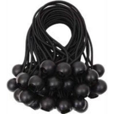 Lot de 15 Tendeur Elastique, Tendeur Bache avec Boules, Sandow Elastique Caoutchouc, pour Bâche, Adapté aux Tentes, Bannières, Filets, Rideaux Harnais d’Extension (Noir)