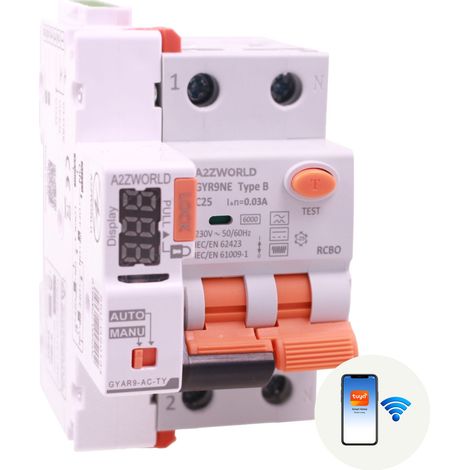 RCBO Interruttore Magnetotermico Differenziale WIFI Con Riarmo Automatico Tipo B Curva C 1P+N 2M 6000A 30mA AC 230V APP Tuya Disponibili 16A 20A 25A 32A 40A (C25A) (1/3)