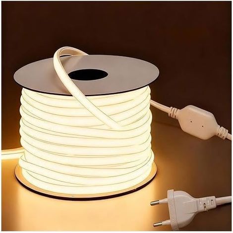 Ruban LED COB - 10 m 220V - Étanche IP65 - 10W/m - Blanc chaud