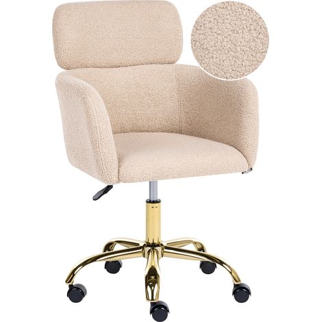 Silla de escritorio oficina giratoria moderna altura regulable de bouclé beige claro Alena (1/5)