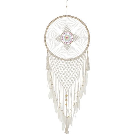 DKD Home Decor Attrape-rêves blanc en coton et rotin (1/4)